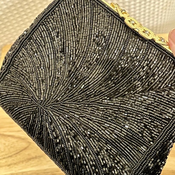 Vintage Walborg Black Beaded Evening Bag Clutch Purse Chain Strap Made in Macau - Picture 16 of 16